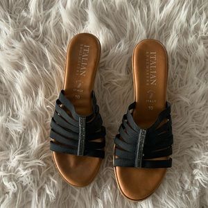 Gently used Italian made black Sandals